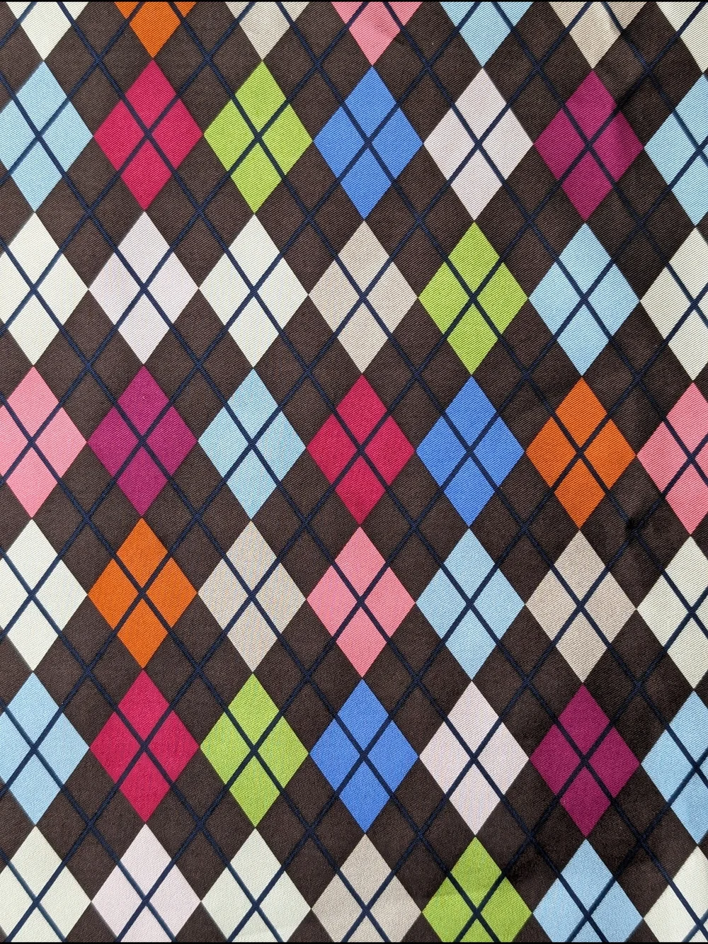 100% Silk Scarf Argyle Style Diamond Geometric 36x36